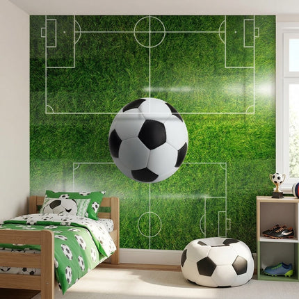 Dinamik Futbol Topu Yeşil Sahada Spot Işığı Stadyumu Duvar Kağıdı