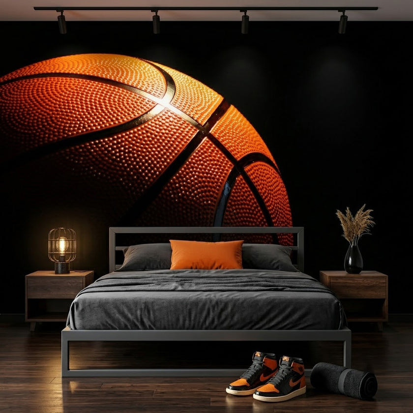Basketbol Topu Parıltı Karanlıkta Turuncu Siyah Duvar Kağıdı