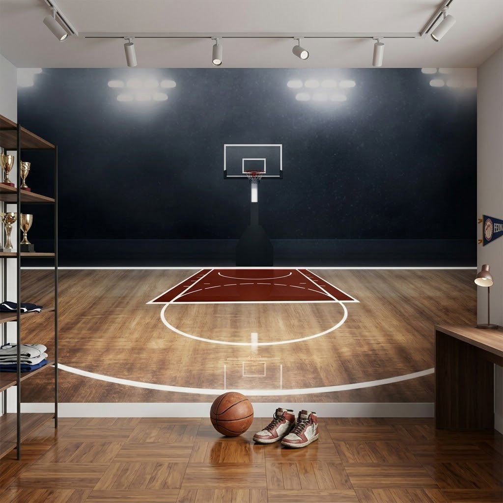 Basketbol Sahası Stadyum Işıkları Altında Gri Turuncu Duvar Kağıdı