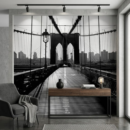 Brooklyn Köprüsü Güneş Parlaması Siyah Beyaz Duvar Kağıdı