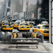 Sarı Taksi Kaosu Canlı New York Şehir Trafiği Siyah Beyaz Duvar Kağıdı