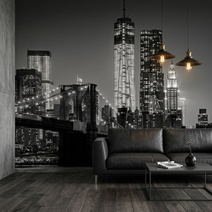 Brooklyn Köprüsü New York Monokrom Gece Siyah Beyaz Duvar Kağıdı