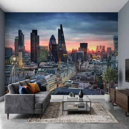 Londra Gün Batımı Gökdelenler Panoraması Mavi Gri Duvar Kağıdı