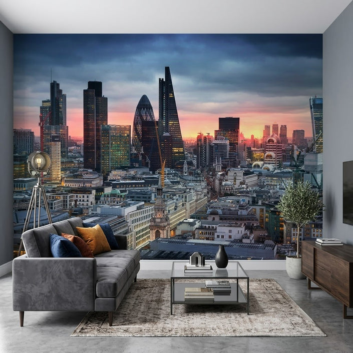 Londra Gün Batımı Gökdelenler Panoraması Mavi Gri Duvar Kağıdı