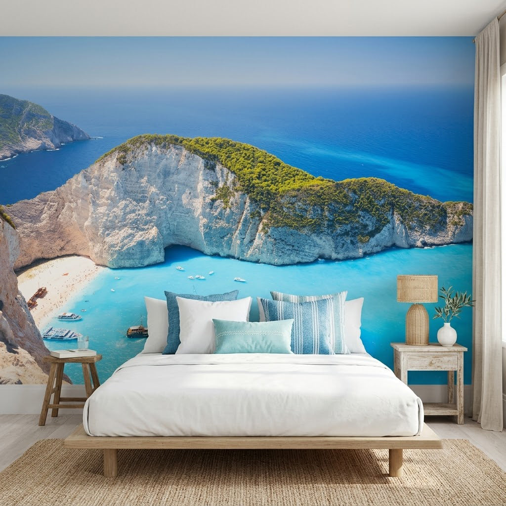 Navagio Plajı Shipwreck Koyu Turkuaz Deniz Klif Manzarası Yeşil Duvar Kağıdı