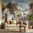 Alberobello Trulli Beyaz Evler Taş Çatılı Sokak Masalsı Köy Bej Duvar Kağıdı
