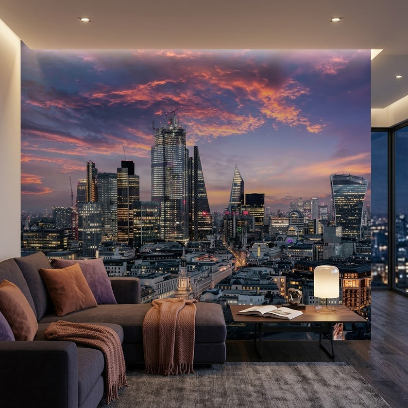 Londra Gökdelenler Gün Batımı Panoraması Mavi Gri Duvar Kağıdı