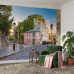 Paris Montmartre Dar Sokak Pembe Ev Sarmaşık Gün Batımı Pastel Duvar Kağıdı