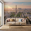 Paris Eyfel Kulesi Panoraması Modern Sıcak Gün Batımı Işığı Mavi Bej Duvar Kağıdı