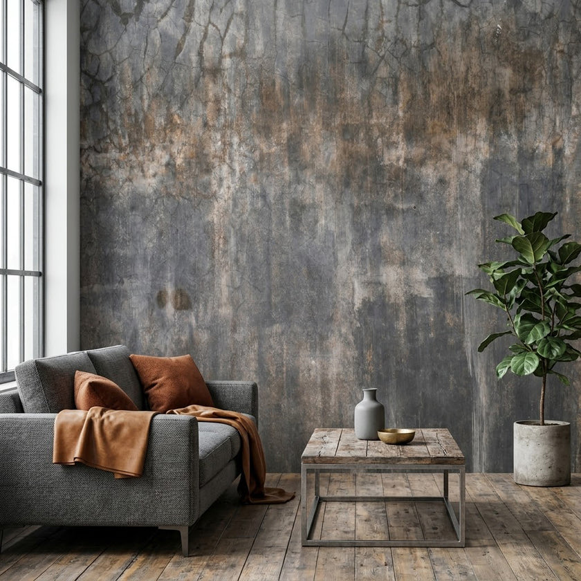 Vintage Çatlak Duvar Görünümü Derin Çatlaklar Hafif Lekeler Gri Duvar Kağıdı