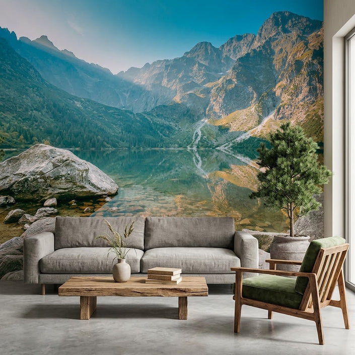 Kristal Ayna Göl Yansıması Nefes Kesici Tatra Dağları Panoraması Mavi Duvar Kağıdı