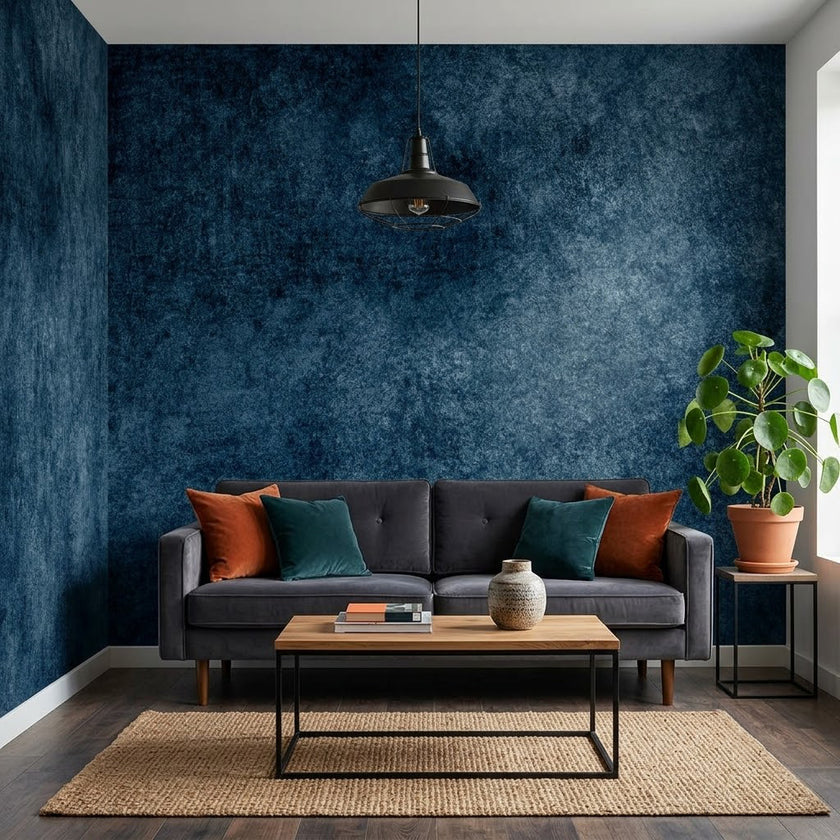 Lüks Lacivert Kadife Görünüm Zengin Soft Parlaklık Indigo Mavi Duvar Kağıdı