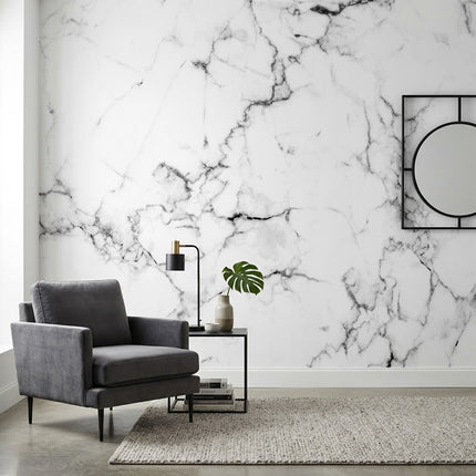 Lüks Beyaz Mermer Görünüm Damarlı Taş Dokusu Minimalist Gri Duvar Kağıdı