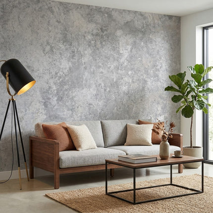 Duvar Görünümlü Benekli Minimalist Endüstriyel Soft Açık Gri Duvar Kağıdı