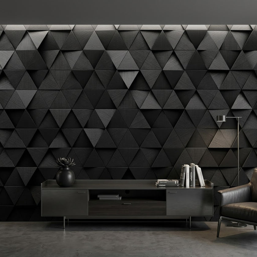 Modern 3D Siyah Geometrik Minimalist Üçgen Duvar Mat Duvar Kağıdı