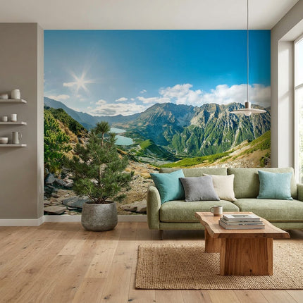Yüksek Alp Dağ Panoraması Mavi Yeşil Duvar Kağıdı