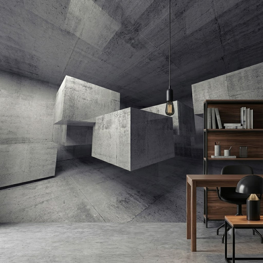 Brutalist Gri Küpler Geometrik Derinlik İllüzyonu Duvar Kağıdı