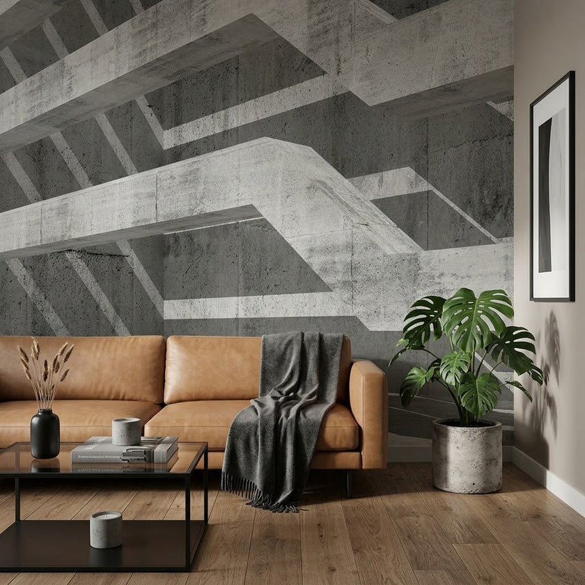 Brutalist Mimari Labirent Geometrik Endüstriyel Gölgeler Duvar Kağıdı
