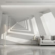 Beyaz Geometrik Koridor Optik İllüzyon Minimalist Mimari Duvar Kağıdı