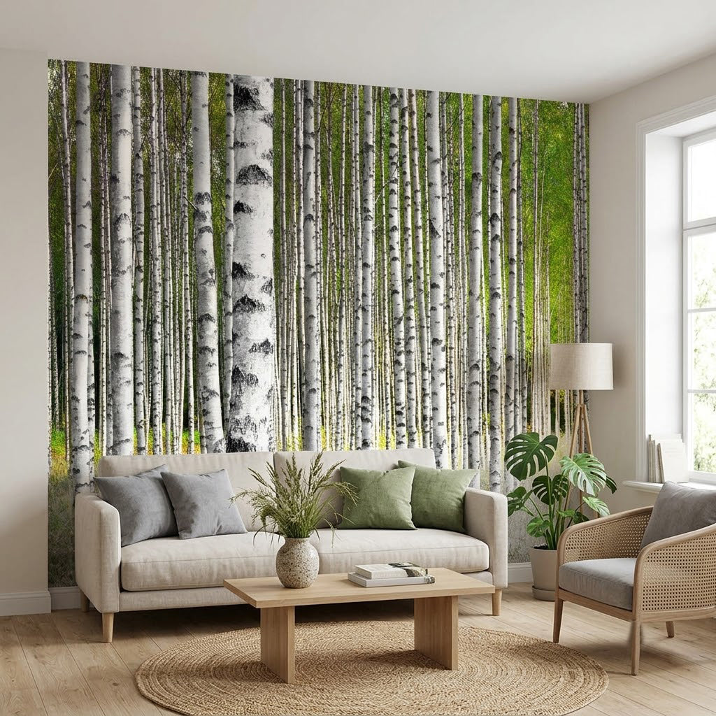 Beyaz Gövdeli Huş Ağacı Korusu Minimalist Doğa Orman Duvar Kağıdı