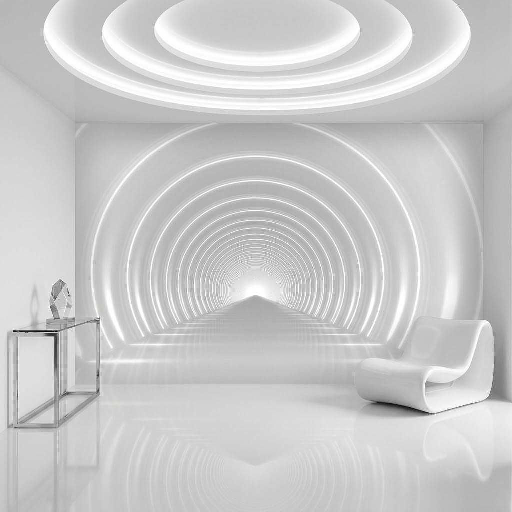 Beyaz Spiral Tünel Fütüristik Mimari Derinlik İllüzyonu Duvar Kağıdı