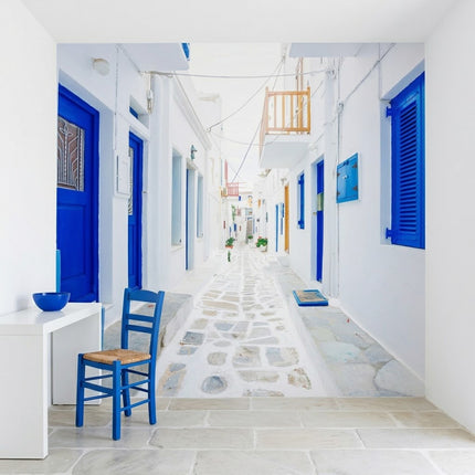 Santorini Beyaz Evler Mavi Kapılı Yunan Adası Duvar Kağıdı