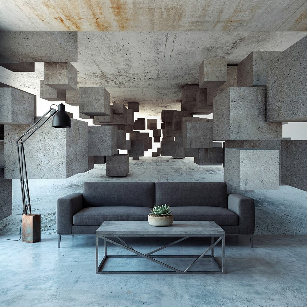 Brutalist Küp Labirenti Havada Asılı Mimari Monokrom Sonsuz Derinlik İllüzyonu Duvar Kağıdı