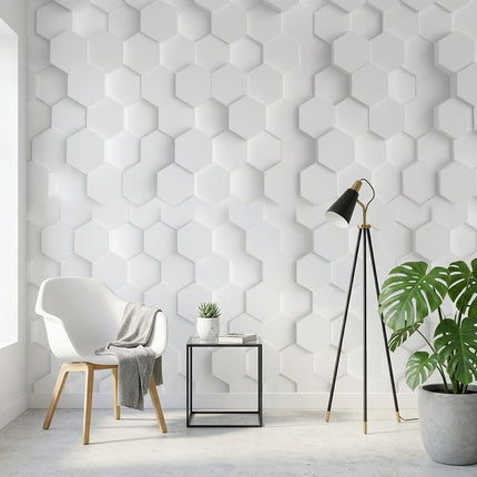 Beyaz Altıgen 3D Bal Peteği Geometrik Derinlik İllüzyonu Duvar Kağıdı