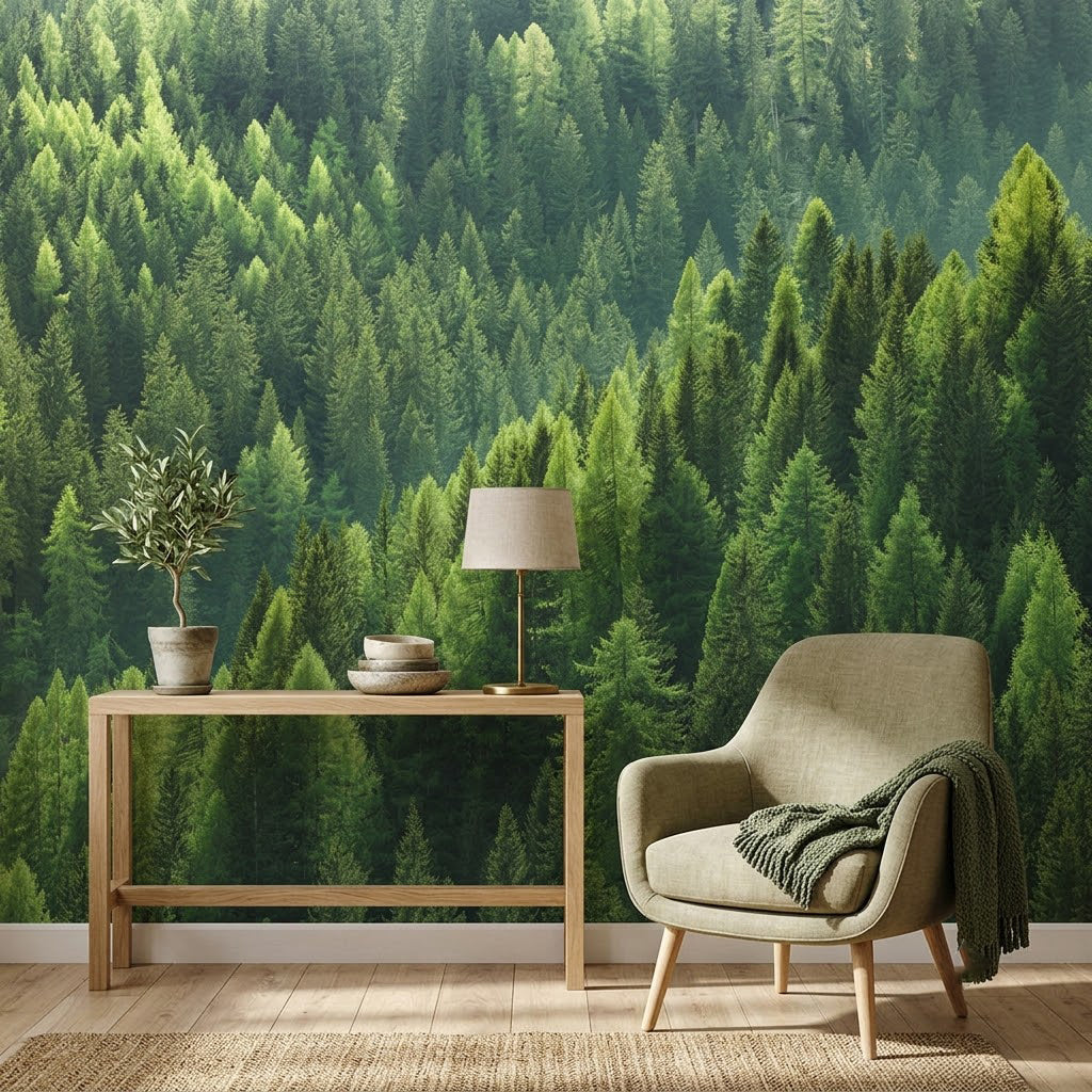 Havadan Sonsuz Yeşil Ladin Ormanı Zümrüt Tonları Çam Panoraması Duvar Kağıdı