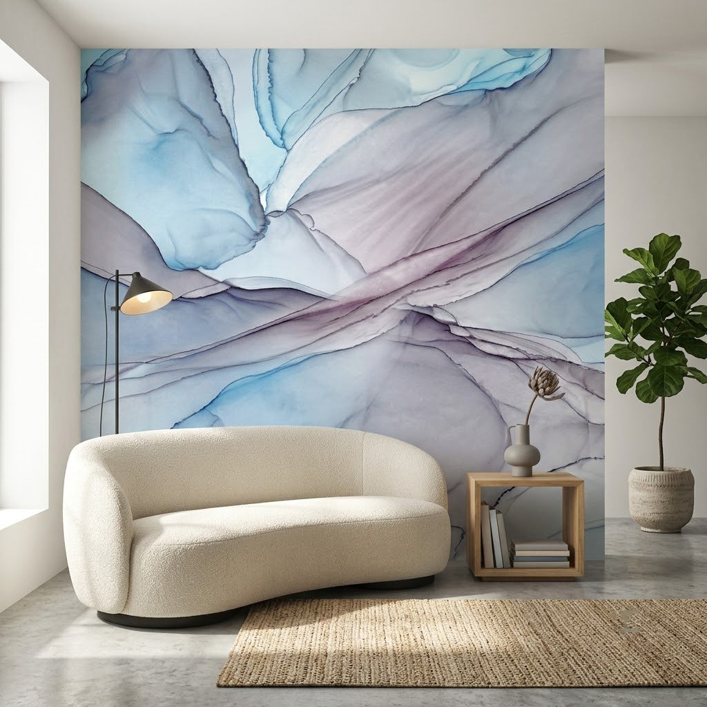Eterik Dumanlı Kıvrımlarla Soft Pastel Alkol Mürekkebi ve Suluboya Soyut Duvar Kağıdı