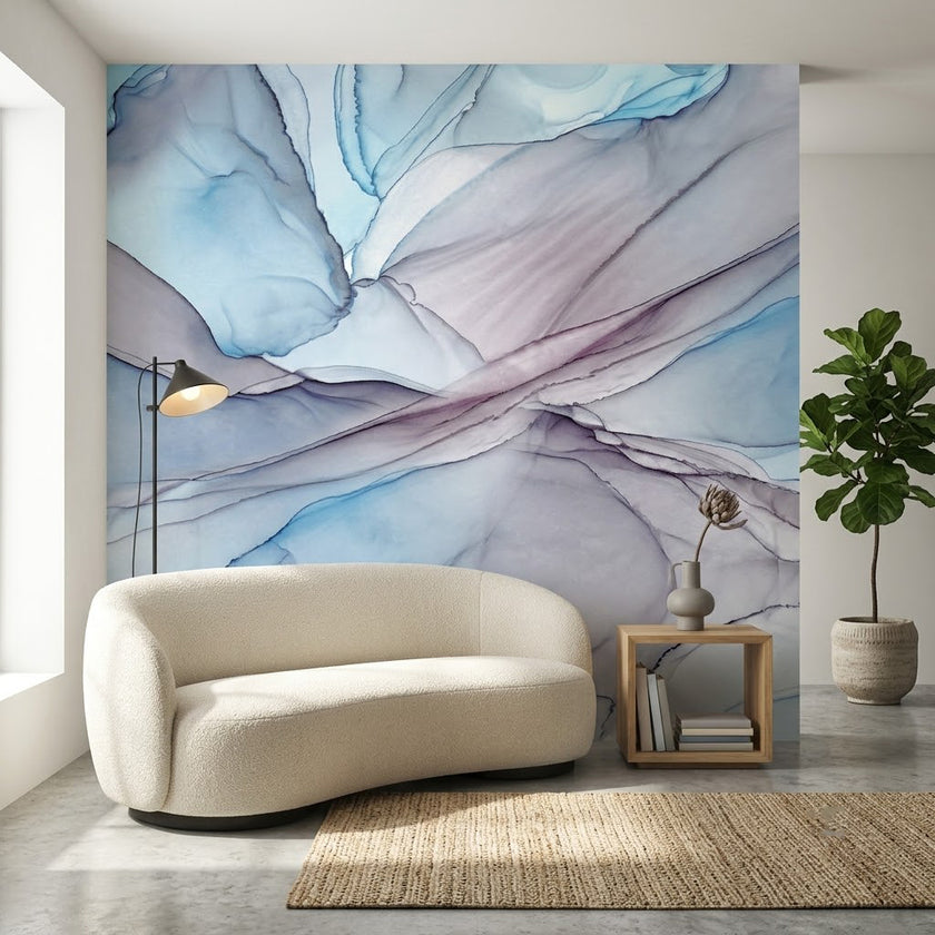 Eterik Dumanlı Kıvrımlarla Soft Pastel Alkol Mürekkebi ve Suluboya Soyut Duvar Kağıdı