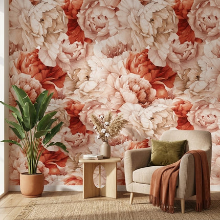 Sıcak Pastel Tonlarda Romantik Pudra ve Terracotta Şakayık Buketi Duvar Kağıdı