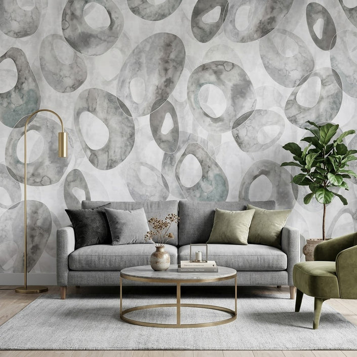 Soft Modern Minimalist Mermer Ovaler Duvar Kağıdı – Gri Fon