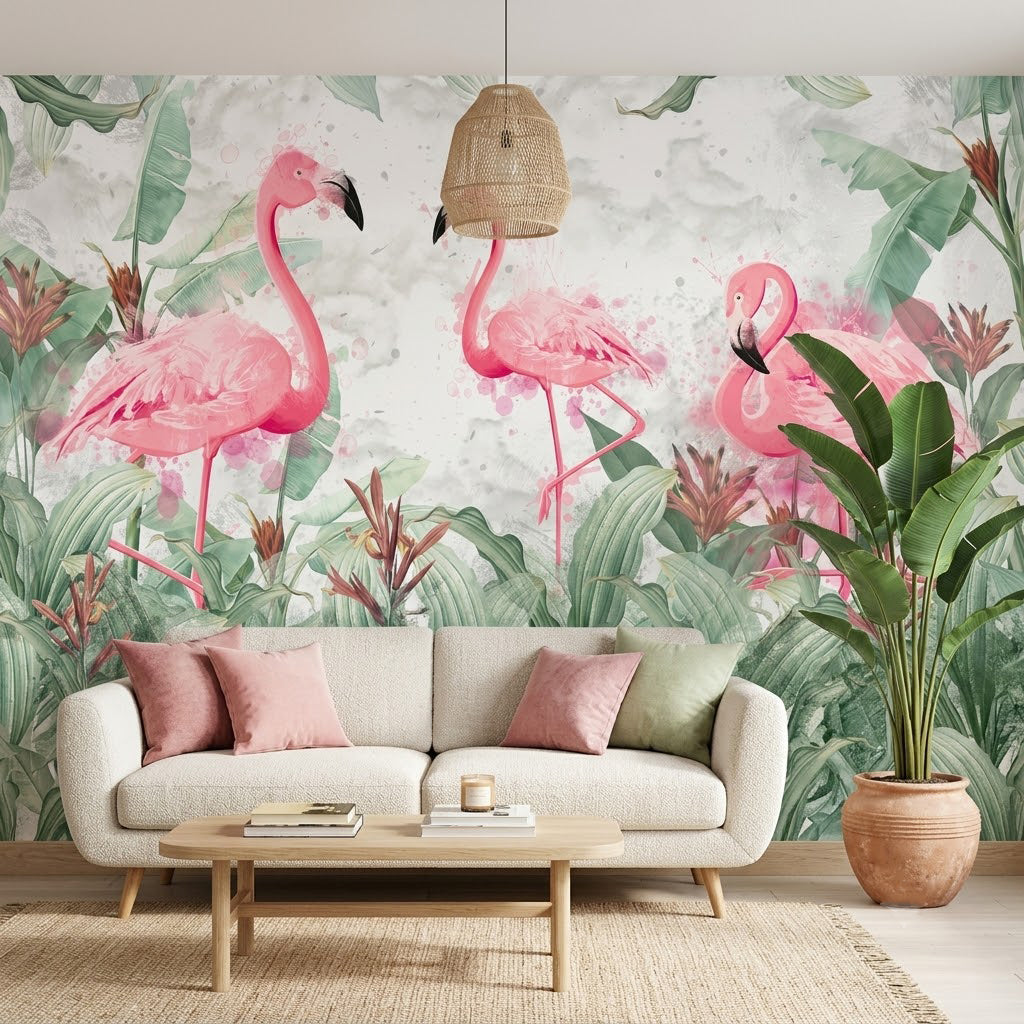 Rüya gibi Pembe Flamingolar Duvar Kağıdı – Pastel Fon